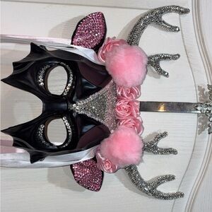 Black and Pink Decorative Mask with Antlers